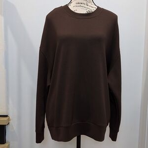 SHAPED | Women's Chocolate Brown/White Striped Relaxed Fit Crewneck Athletic Top